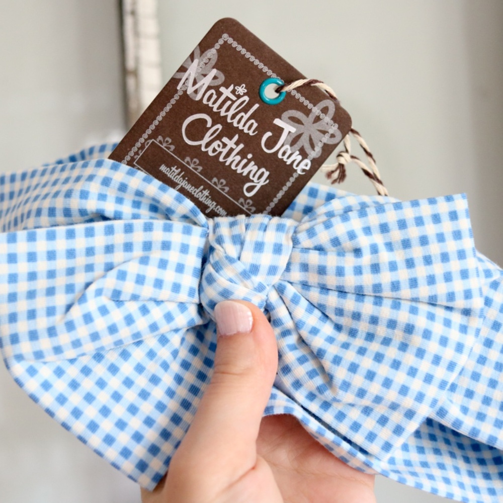 Matilda Jane blue gingham bow head band WITH TAGS!